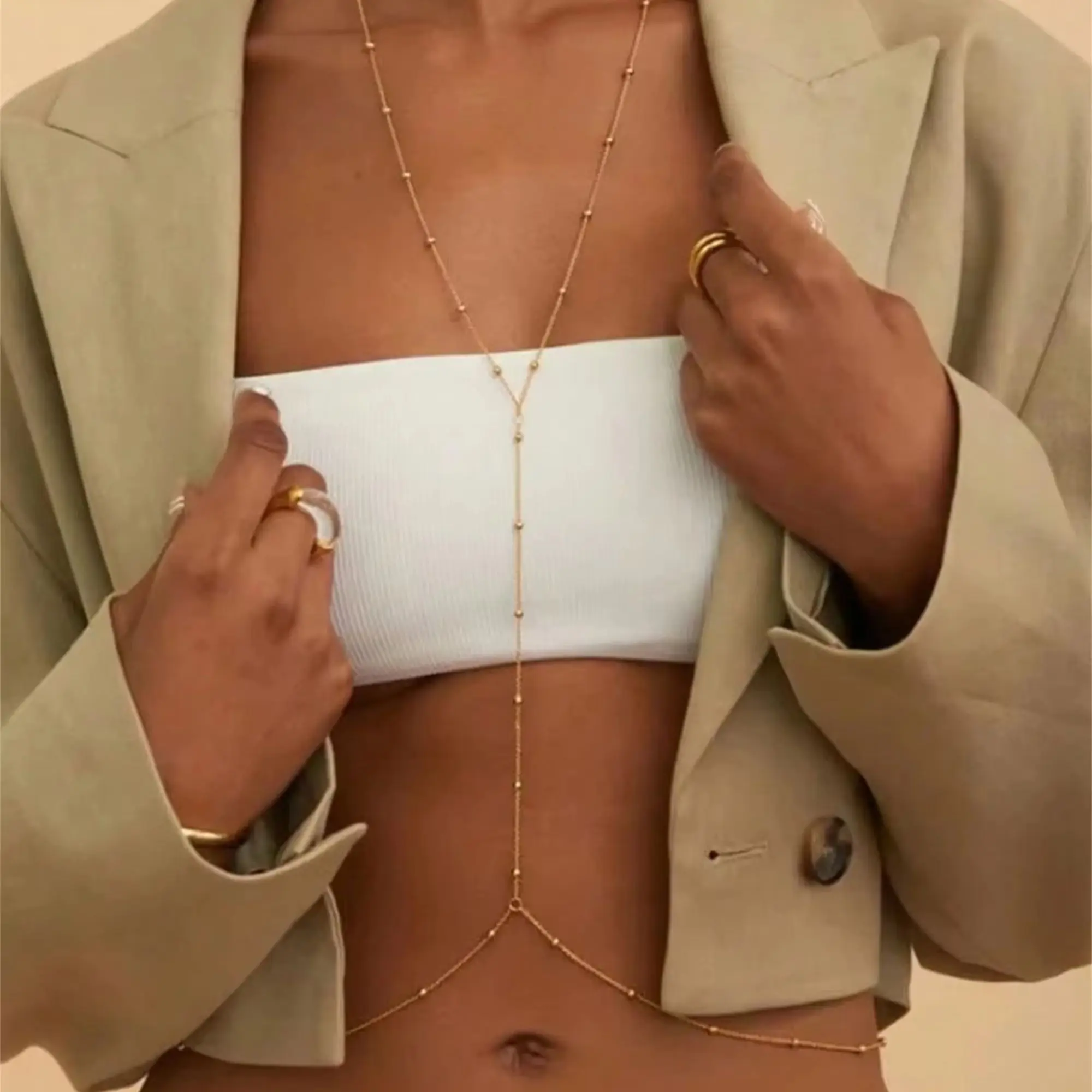 1 Stück Sexy Bauchketten-Set mit Perlen, Verstellbare Bikini-Accessoires für Festivals und Sommer, Strand-Bauchkette für Damen, Körperschmuck