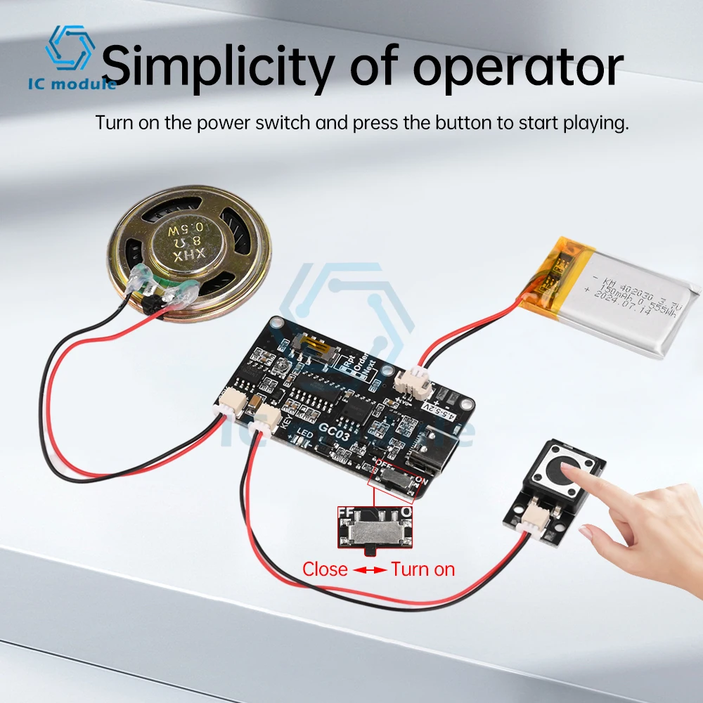 GC03 Recordable Sound Module 8M MP3 Button Control Music Voice Player with Speaker for DIY Greeting Card Gift