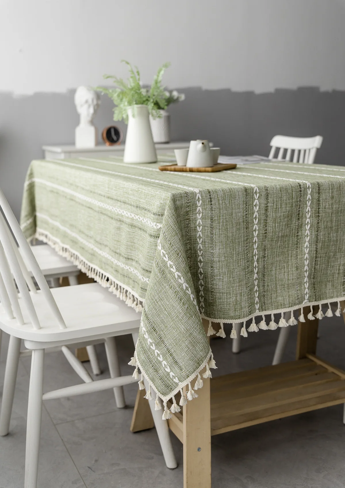 Algodão Linho Stripe Tassel Toalha De Mesa, Resistente a manchas, À Prova de Poeira Cobertura De Mesa Para Cozinha, Jantar Decoração De Mesa,