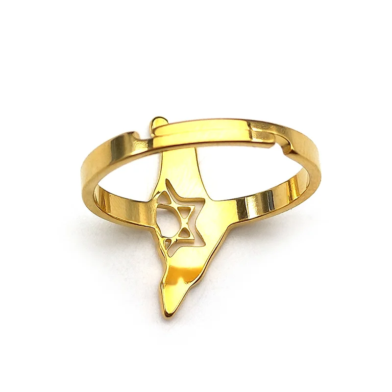 Adjustble Israel Map Country  Rings for Women Men Stainless Steel Gold Color Magen Jewish Star of David Finger Ring Jewelry Gift