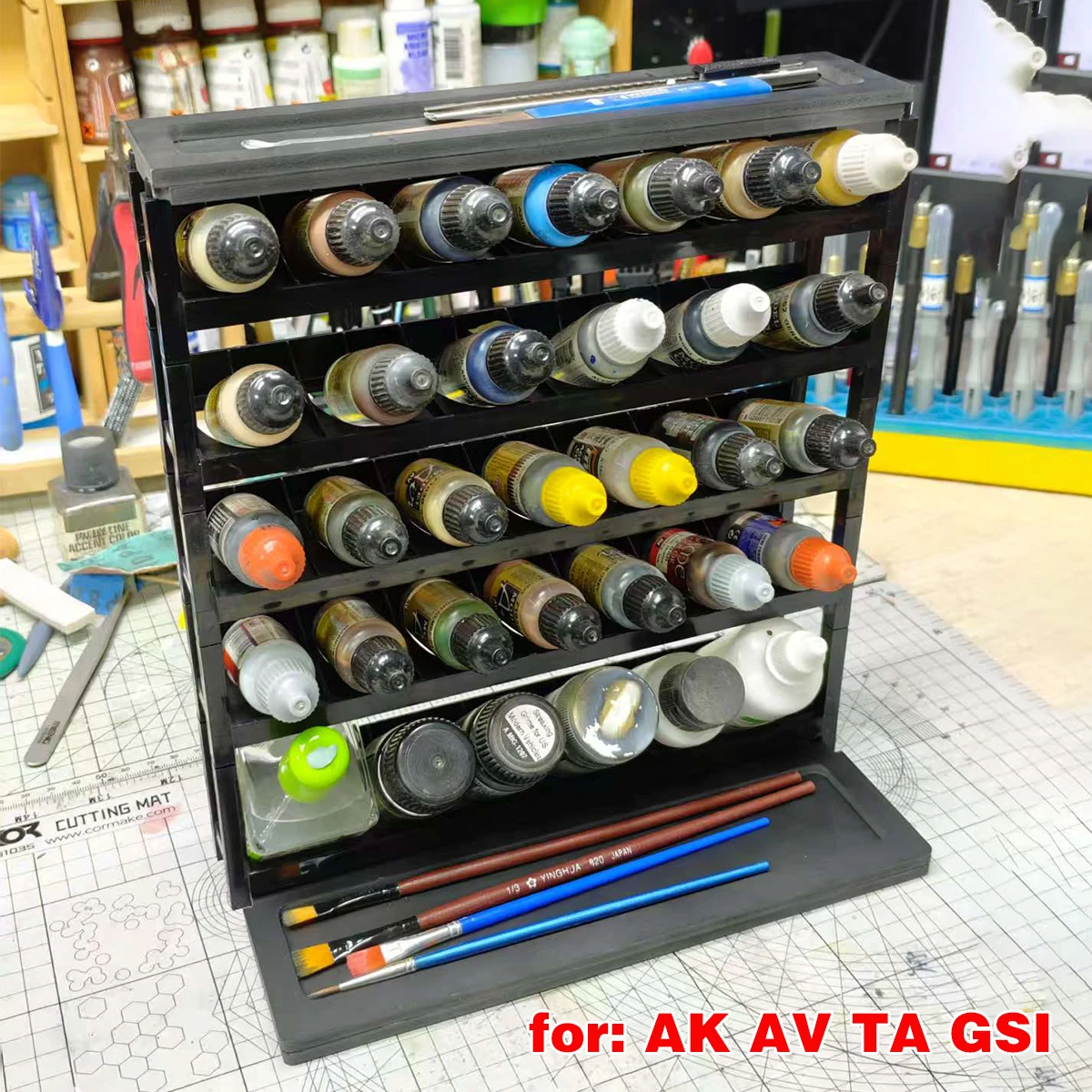 Modulares Farbregal zum Zusammenbauen, stapelbarer Desktop-Farbschrank zur Aufbewahrung von AK AK MIG GSI TA Malwerkzeugen – Detail 3