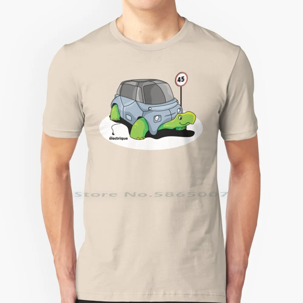 Ami Electric Turtle T Shirt 100% Cotton Road Sign Electric Ev Funny France Paris Small Car Turtle Slectric Ami Slow Italy Big