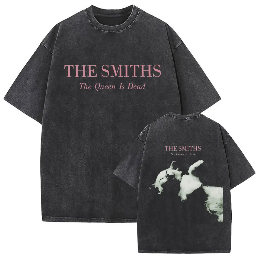 فرقة الروك البريطانية The Smiths The Queen Is Dead مضحك القط ريترو غسلها تي شيرت بديل 1980's إيندي موريسي تي شيرت للجنسين