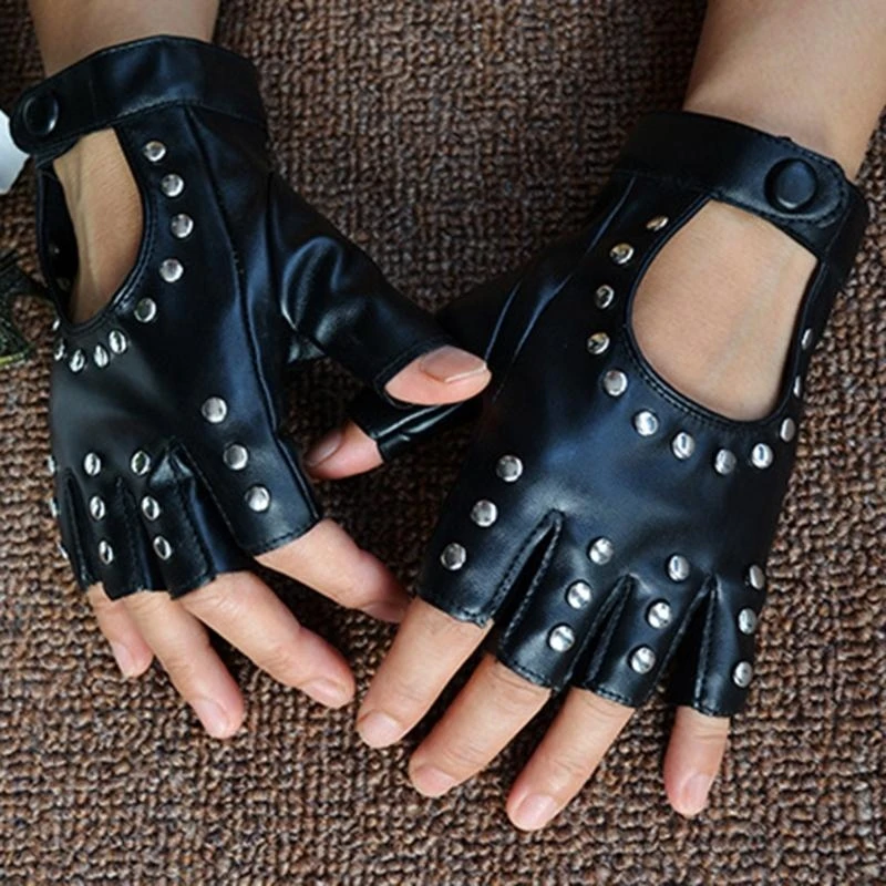 5asd Women Girl Riding Rading Radsporthandschuhe Cosplay halbe Finger PU -Handschuhe für Mädchen Rocker Star PU -Handschuhe
