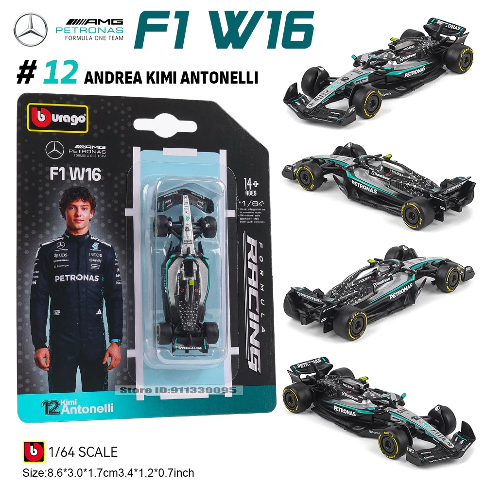 bburago-1-64-mercedes-amg-2025-f1-w16-63-george-russell-12-kimi-antonelli-liga-modelo-de-carro-brinquedos-colecionaveis-modelo-mais-recente