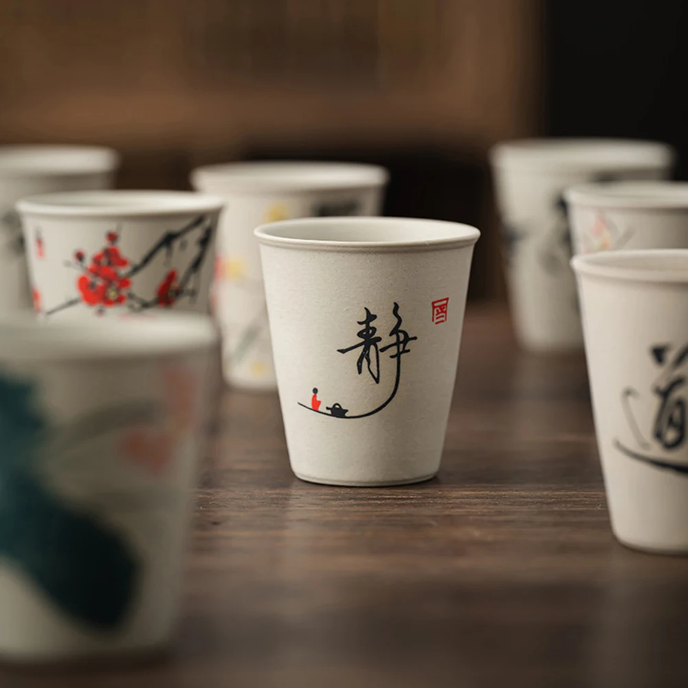 

Porcelain Tea Cup Set Vintage Handle-less Ceramic Teaware For Brew Loose Oolong/Puerh Tea