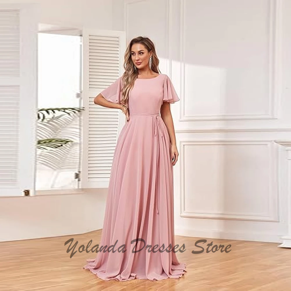 

Customized Scoop Neck Mother of The Bride Dresses Short Sleeve Formal Evening Gown Draped Wedding Guest Dress Floor Length 2025