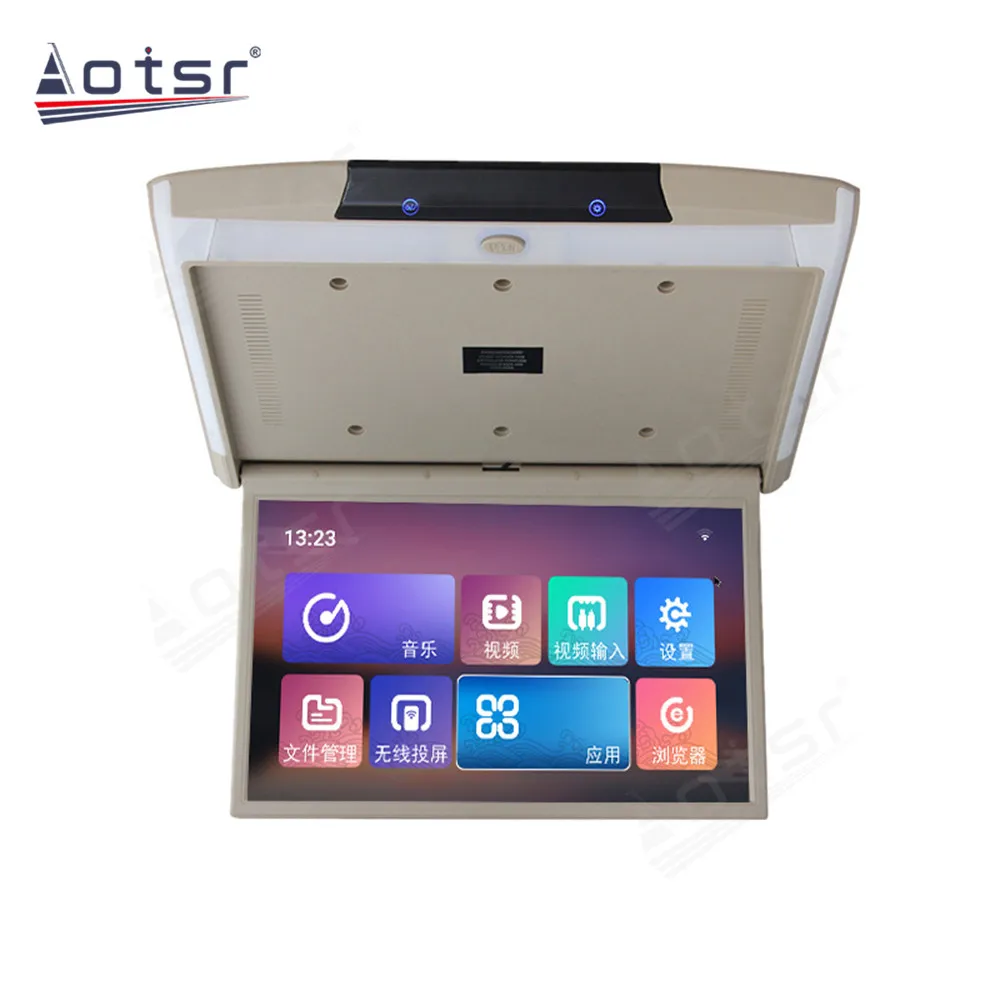 17.3 Inch Car Roof Monitor TV Flip Down 1080P Video HD Screen IPS Touch Button With 16-color Ambient Light SD HDMI FM Android 10