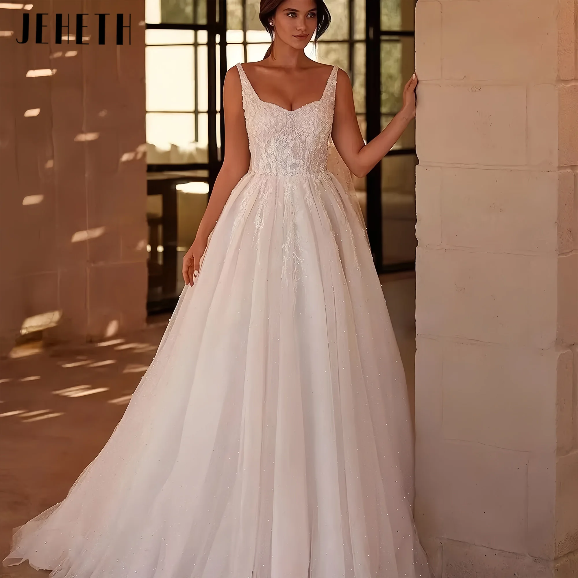 

Elegant Wedding Dresses A-Line Tulle Tiered Bridal Gowns Lace Appliques Sleeveless Backless Vestidos De Novia Customized 2025
