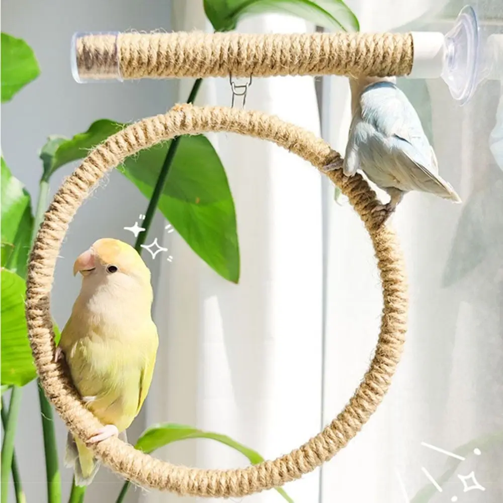 

Suction Cup Bird Toy Swing Set Non-slip Comfortable Grip Hanging Bird Standing Perch Linen Rope Easy To Install