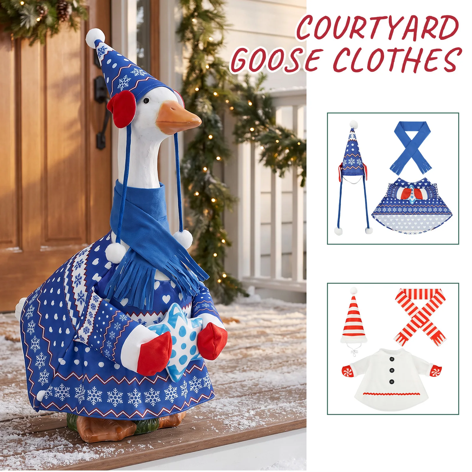 23 Inch Porch Goose Statue Winter Outfits Christmas Holiday Display Goose Costume Garden Goose Dress Up Seasonal Outdoor Accents