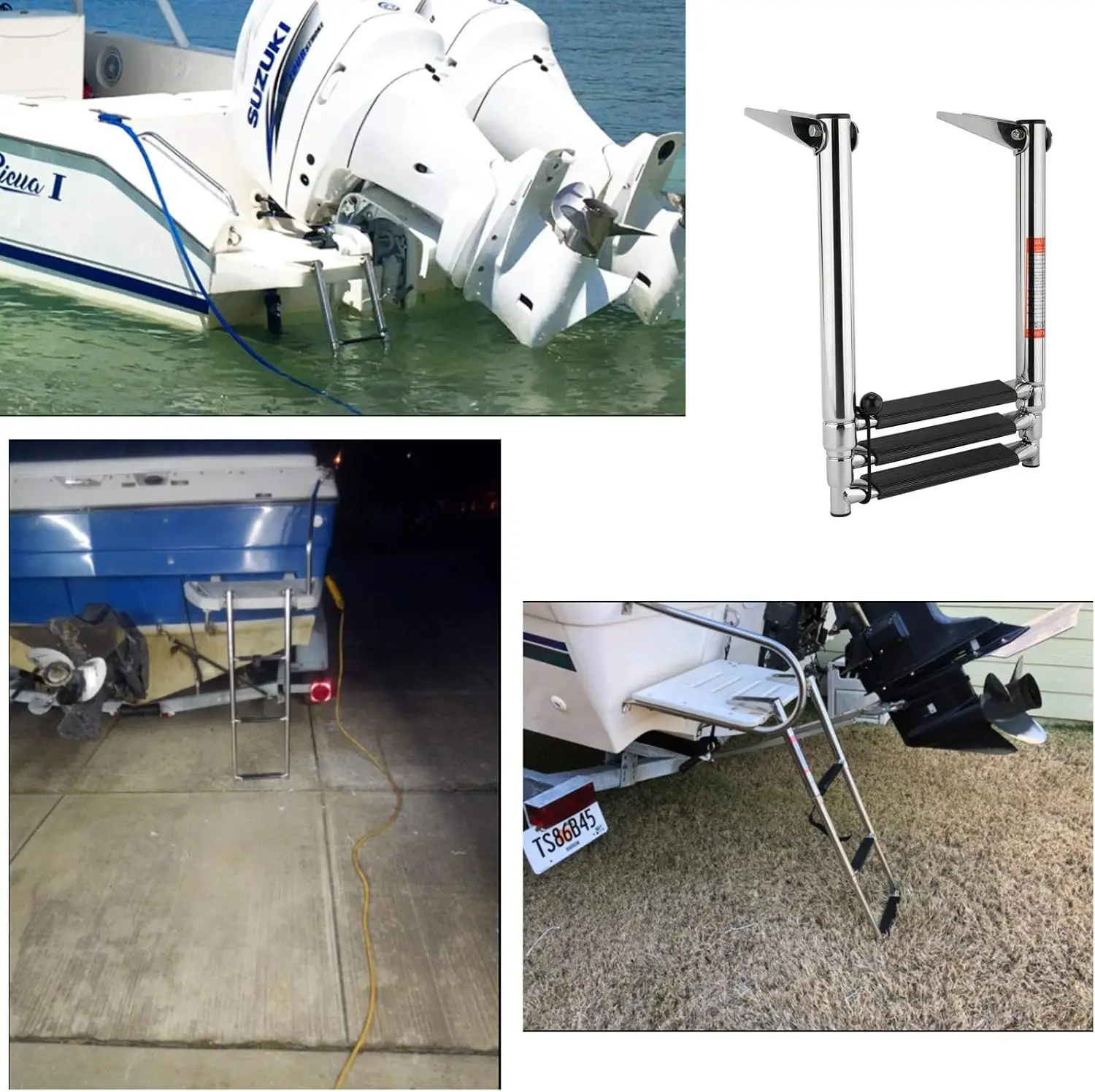 Boat Ladder 3 Step,Stainless Steel Telescoping Heavy Duty Pontoon Swim Boarding Ladder for Outboards,Yacht,Marine Fishing Boat