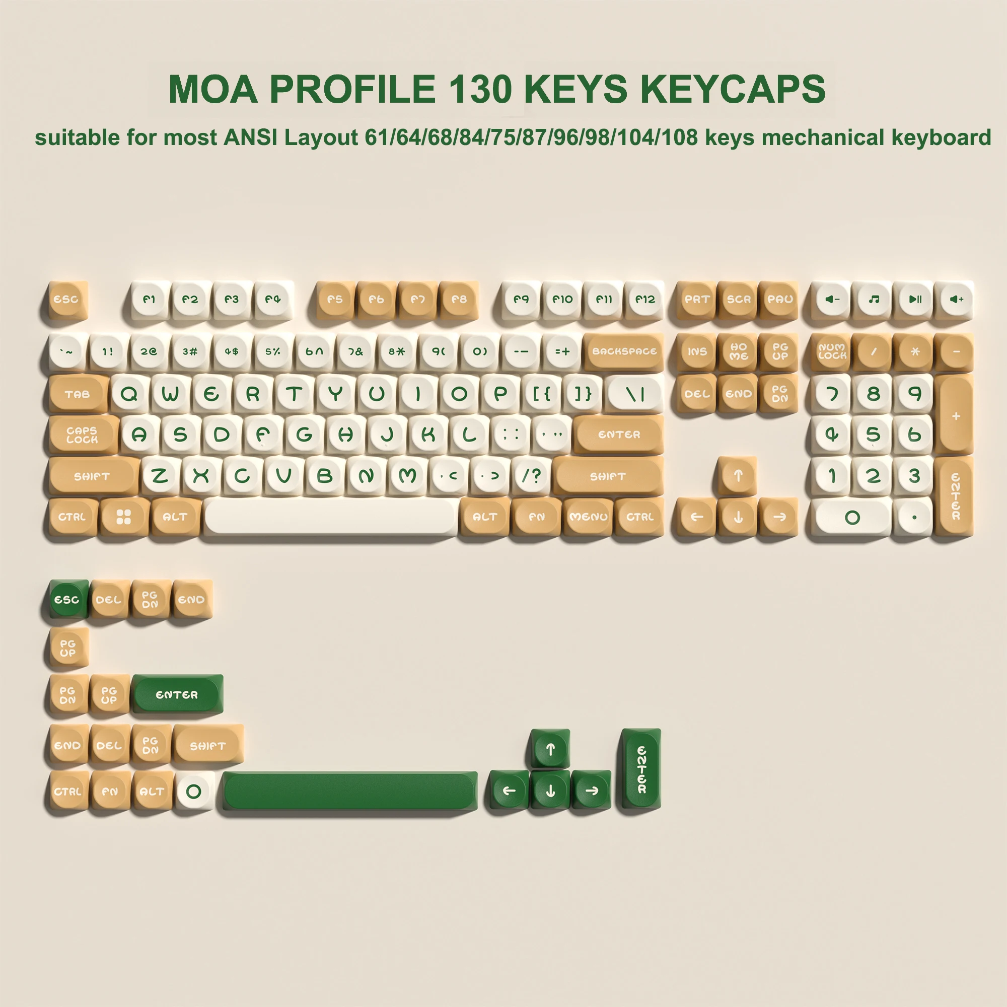 130 Keys MOA Profile Happy Mood PBT Keycaps DIY Double Shot caps for 61/87/104 Cherry MX Switch Gaming Mechanical Keyboard