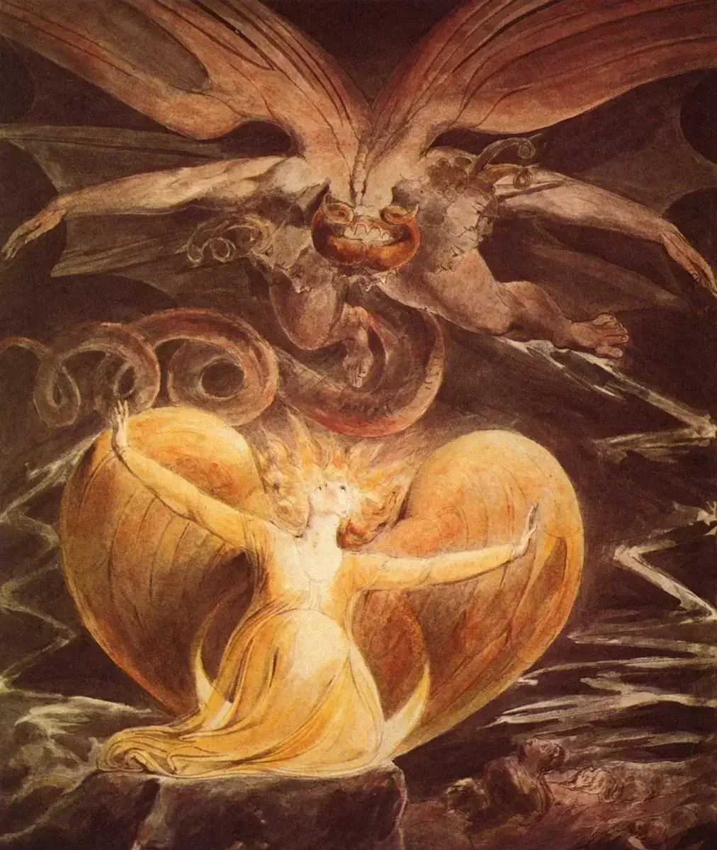 William Blake The Great Red Dragon Satan And Woman Fine Art Real Canvas Print