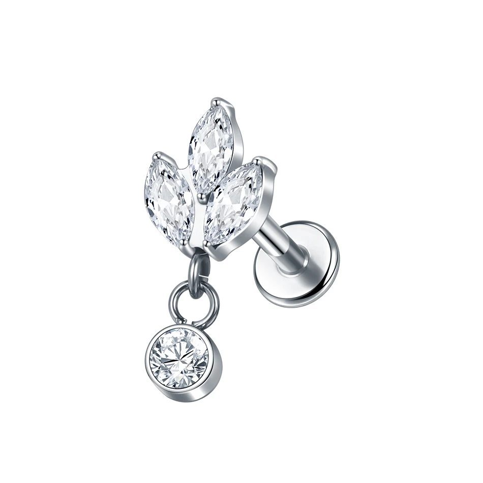 1 PC/5 Stuks Titanium Oorkraakbeen Oorbellen Interne Schroefdraad Piercings Verborgen Helix Stud CZ Drape Chain Flat Terug sieraden 16G
