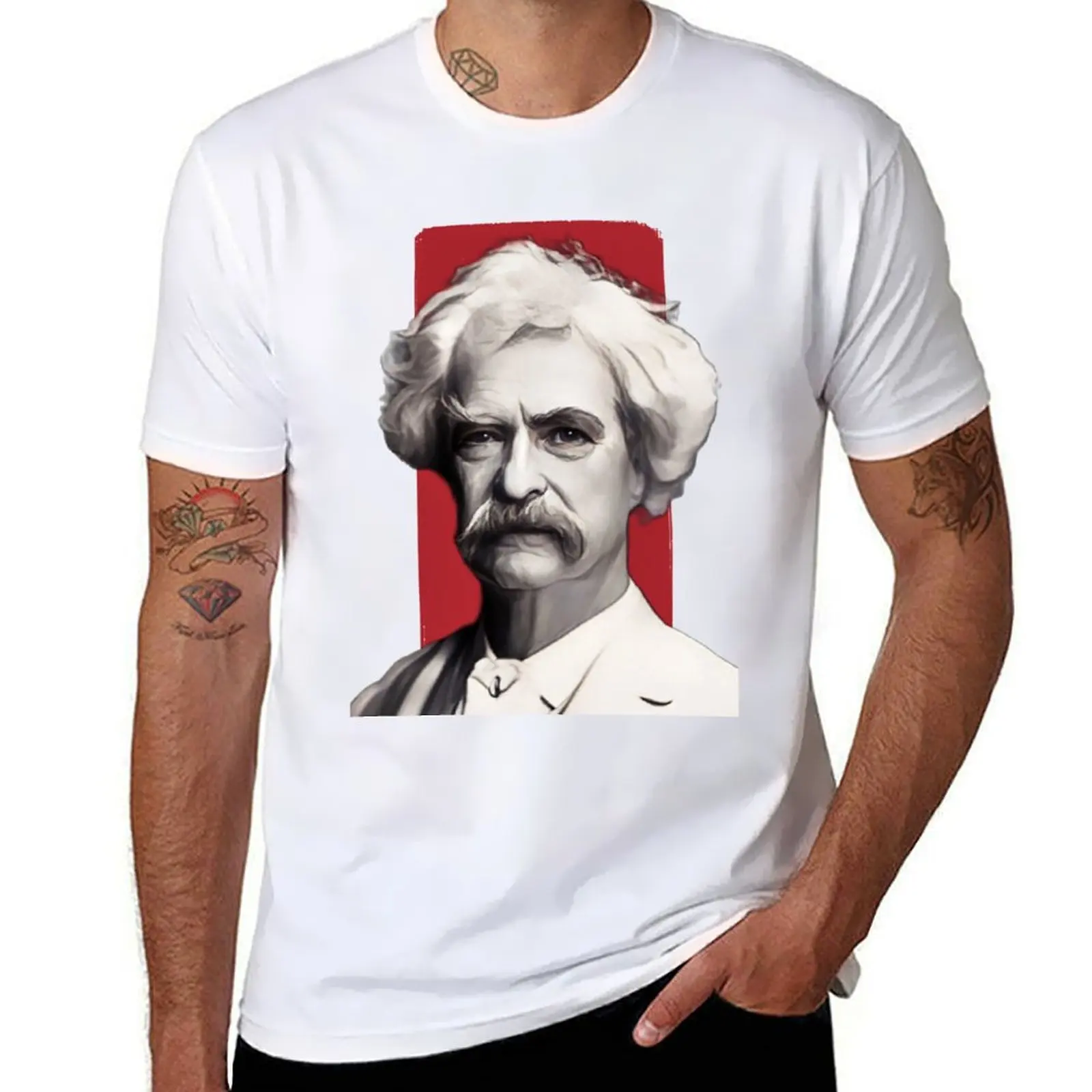 

American Writer Mark Twain illustration T-Shirt t shirt custom print t shirts for man pack white t shirts for man cotton T-shirt