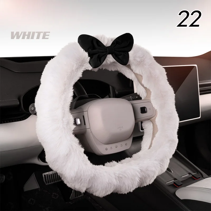 Winter Plush Car Seat Cover Bowknot Fashion Cute Women\'s Automotive Interior Protector Steering Wheel Warm Cushion Car Pillow