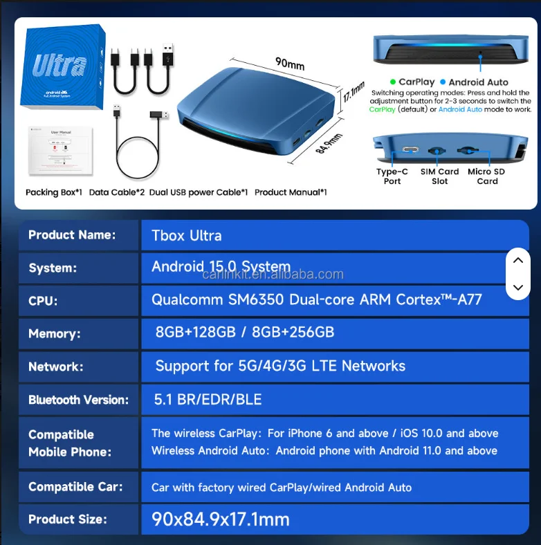 yan-VIP Wireless Car Player 8GB RAM 128GB ROM 5G