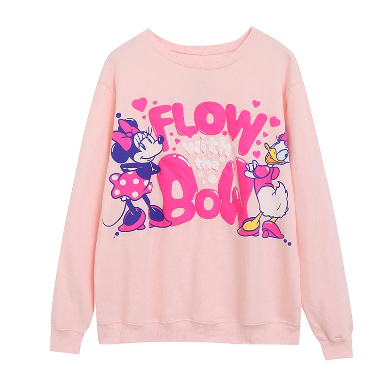 

Милая женская толстовка оверсайз с мультяшным принтом, утепленная флисом, с длинными рукавами, круглым вырезом, комфортная и мягкая