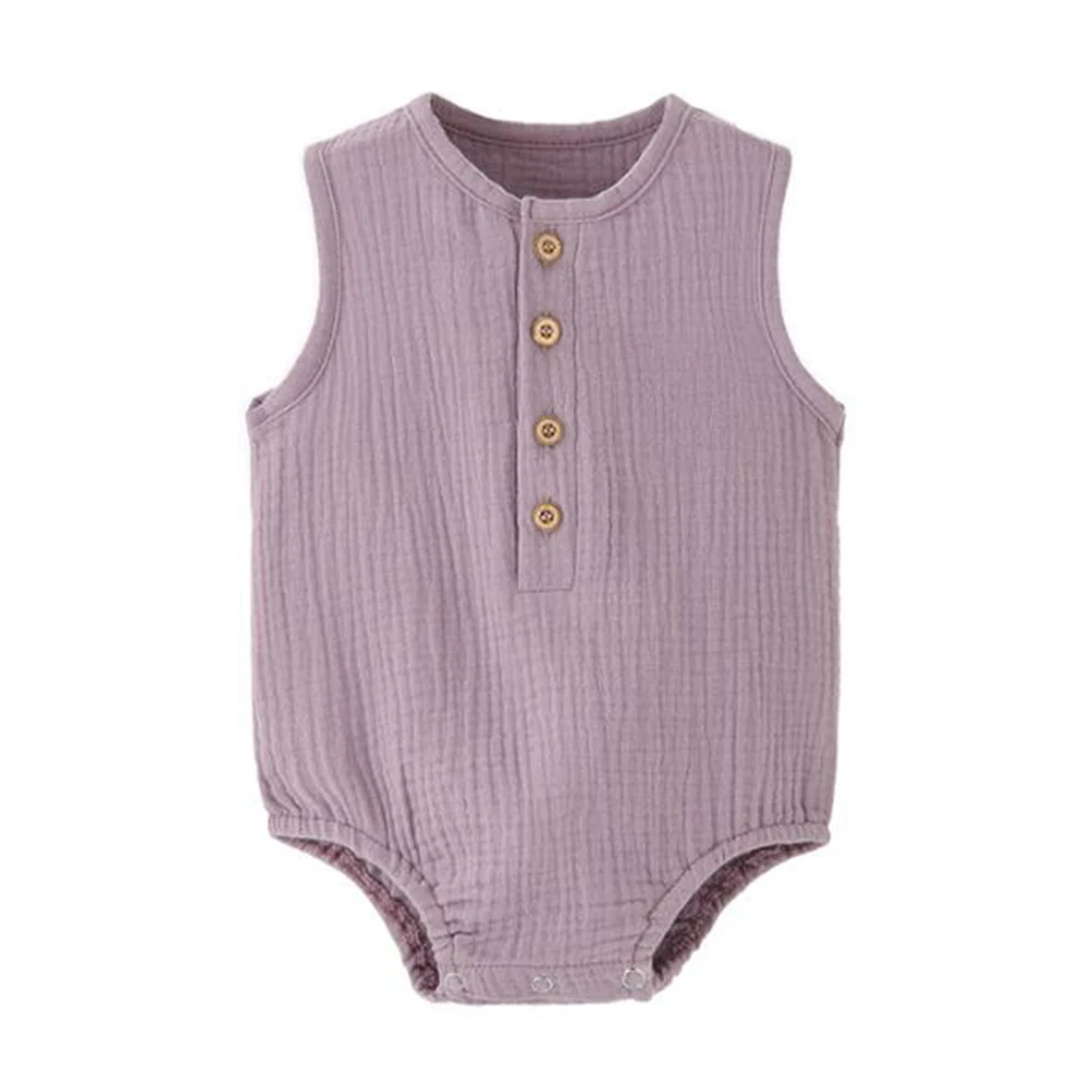 

Одежда для маленьких девочек, боди для новорожденных, однотонные марлевые детские комбинезоны без рукавов, летние комбинезоны для маленьких мальчиков, Новое поступление