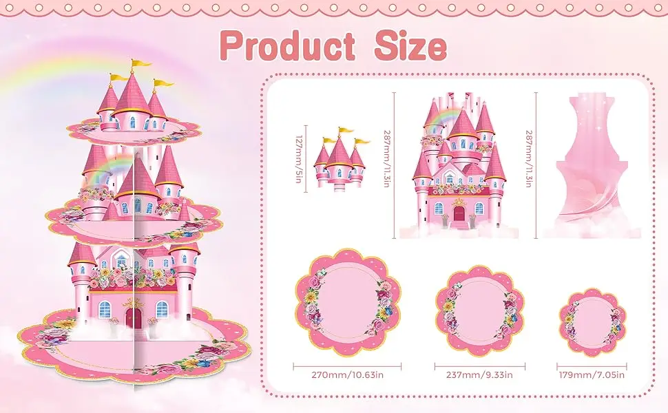Rosa Schloss Prinzessin Geburtstag Party Cupcake-Ständer Dekorationen Cupcake-Halter für Mädchen Kinder Babyparty - Partyzubehör – Detail 3