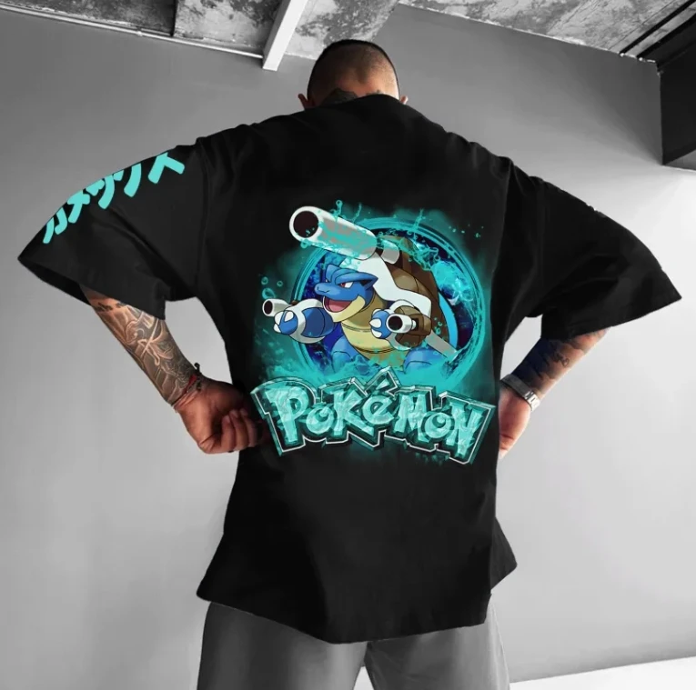 pikachu boys tshirt 2025summer streetwear cartoon printed black cotton breathable tee