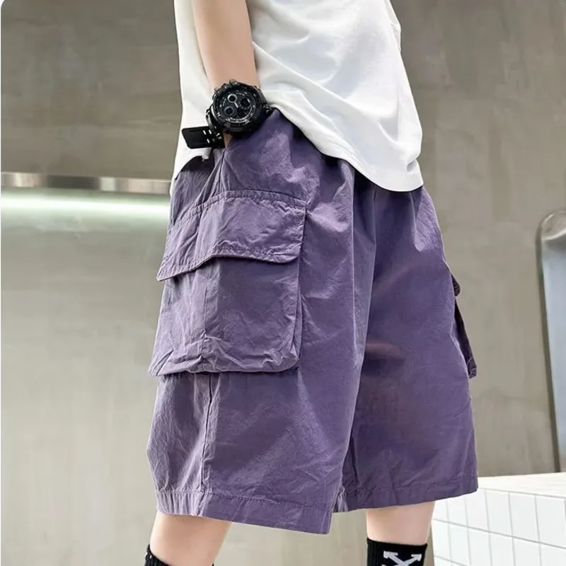 Ins Fashion Casual Harajuku Capris New Cargo Pants Pants Children\'s Summer Fashion Men\'s Leather Belt