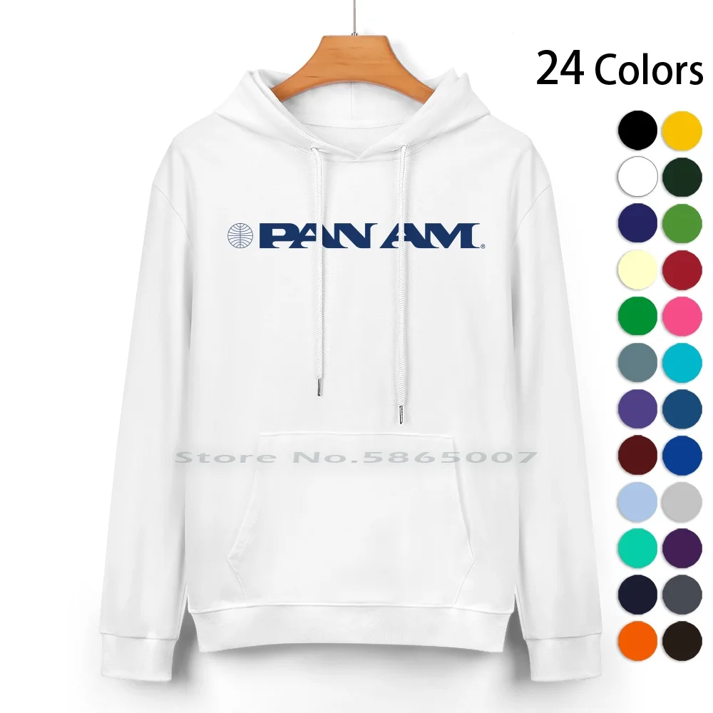 Pan Am Stylized Wordmark With Globe Cotton Hoodie Sweater 24 Colors Panam Vintage Travel Pan American World Airways Pan