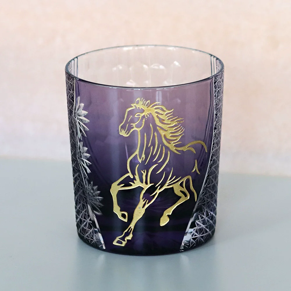 Implies Success Hand Carving Fine Horse Edo Kiriko Crystal Whiskey Wine Glass Cup Brandy Liquor Snifter Sake Beer Mug Gift Box