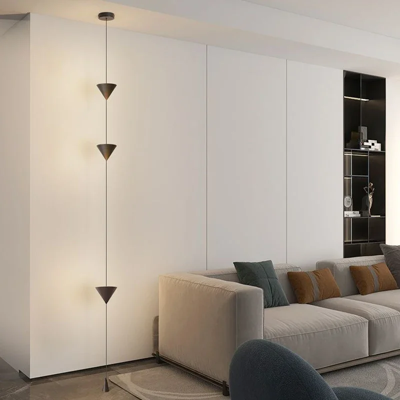 

Modern Minimalist Living Room Floor Light Black White Cone Desigh Art Decorative Hanging Cable Floor Lamp for Bedroom Indoor