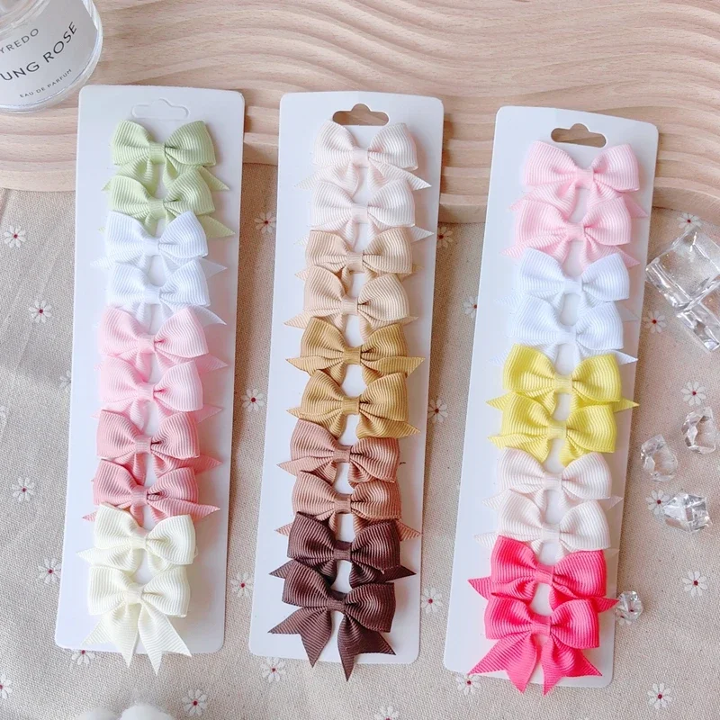 10Pcs/set Solid BB Hair Clips For Cute Girls Ribbon Bowknots Boutique Barrettes Hairpins Headwear Kids Hair Accessories Gifts