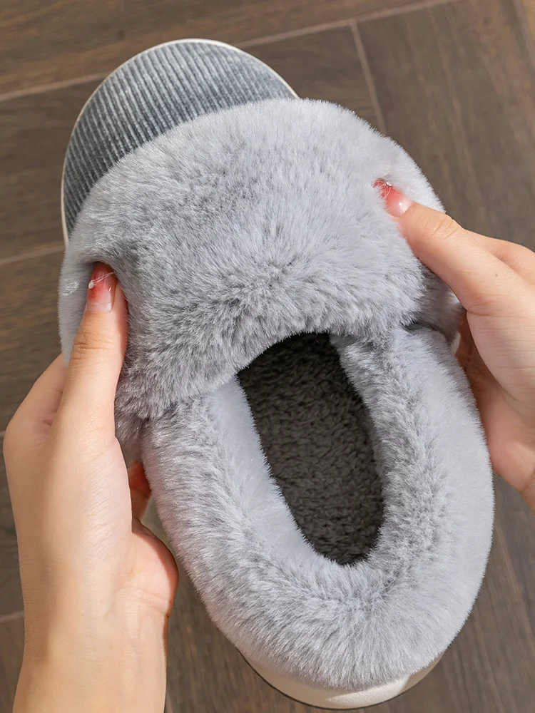 Herren-Winterhausschuhe für den Innenbereich, rutschfeste, warme, mit Plüsch gefütterte Slip-On-Stiefeletten mit Rücken für den Heimkomfort im Freien – Detail 4