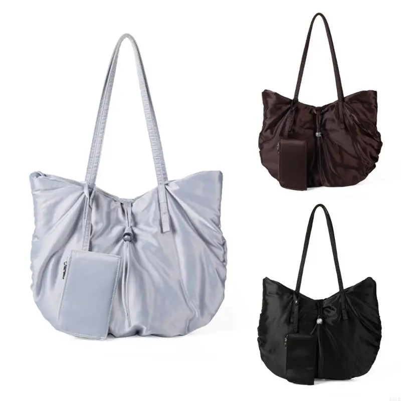 

Shoulder Bag Nylon Drawstring Pleated Designs Large Capacity for Work School and Leisure Daily Essential Organized