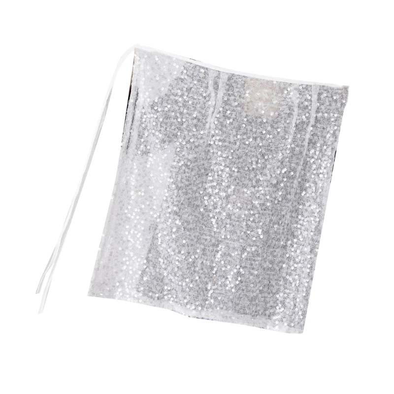 Women See Through Mesh Layered Half Apron Skirt Glitter Sequins Sheer Overskirt Drop Shipping