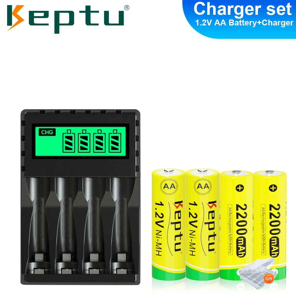 

KEPTU 4PCS 1.2V AA Rechargeable Batteries 2200mAh Ni-MH 2a +1.2V AA AAA LCD Smart Charger