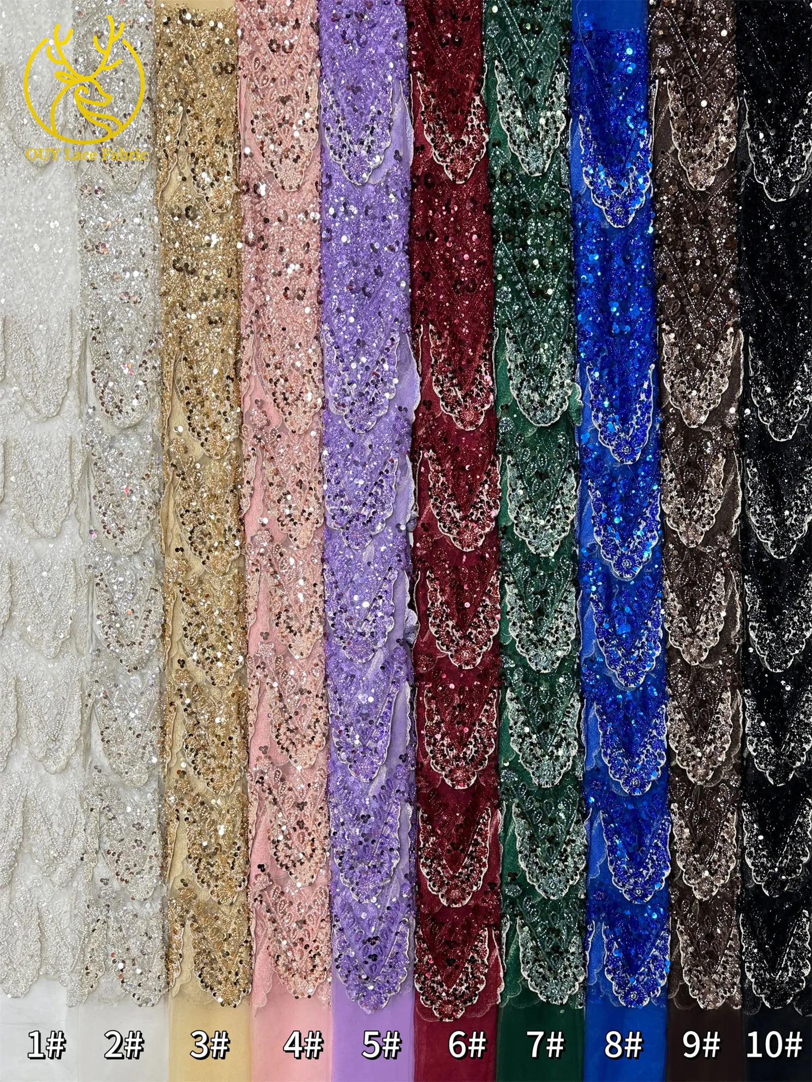 Hochwertiger luxuriöser französischer 3D-handbestickter Perlen-Spitzenstoff, 5 Yards, afrikanischer nigerianischer Pailletten-Spitzenstoff für Braut- und Partykleider – Detail 31