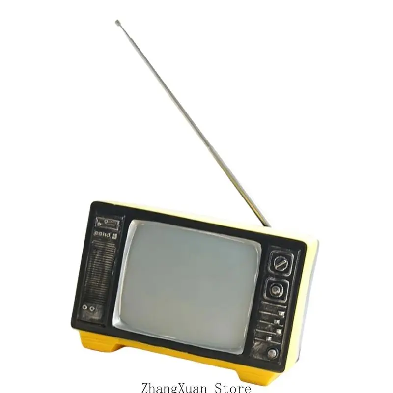 Nostalgische Tabletop-Akzent-TV-Figur für Heimbüro-Regaldekorationen, Fernsehreplikate aus Harz mit Used-Look, 3XUF – Detail 4