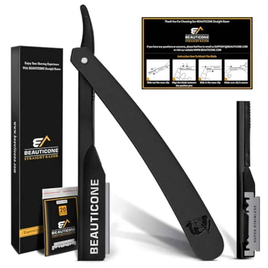 

® Straight Razors for Men Professional Barber Straight Edge Razor Kit with Replaceable Single Edge Blades - Navajas Para Barber