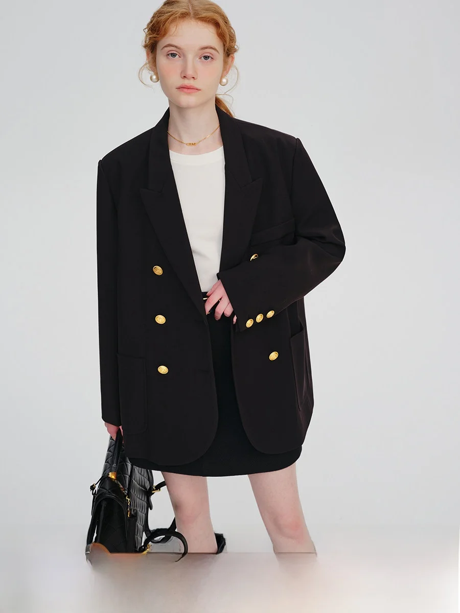 

plus Briti Sle Bla Suit Jaet Women Casual Double Breasted Spring 2026 Commute Wind Straight Tube pe