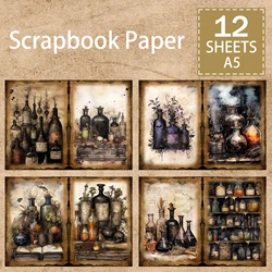 12 Sheets A5 Size Halloween Dark Gothic Poison Bottle Skull Background Vintage Grunge Journal Planning Scrapbooking