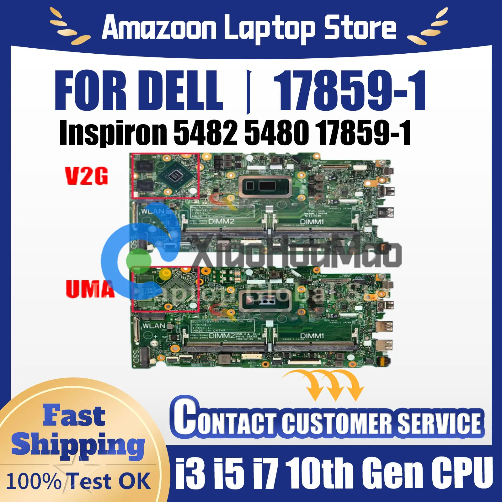 Laptop mainboard 17859-1 for DELL Inspiron 5482 5480 0J0XK8 0THVKF 07JT6Y notebook motherboard i3 i5 i7 8th/10th Gen GPU 2G ddr4