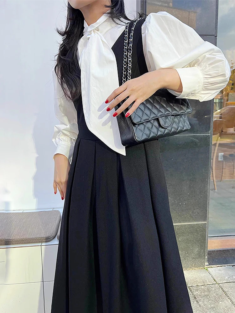 Ele White irt Gilet lungo con cintura Dr Set Chic Autumn Faion Abito da donna con impunture in vita