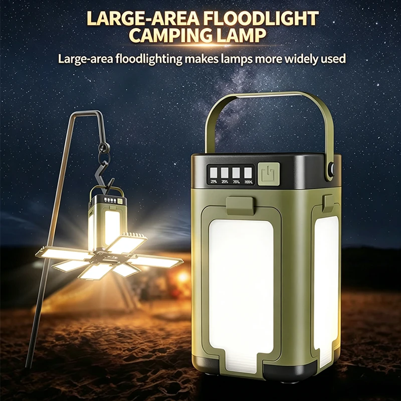 Multifunctional 4-Leaf Foldable Camping Lantern Solar Outdoor Foldable 2000mah Power Bank Intelligent Display Hanging Tent Light