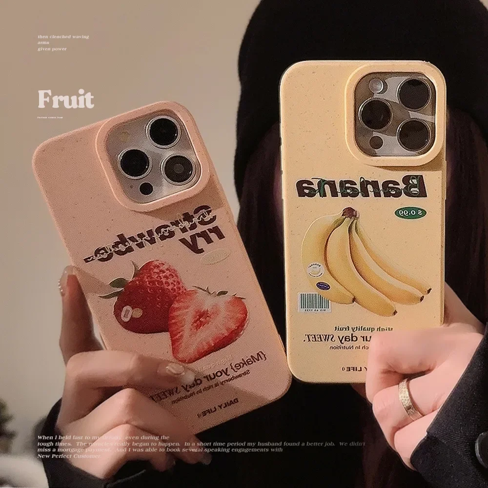 American Retro Style Banana Strawberry Phone Case for IPhone16 15 14 12 13 11 Pro ProMax Plus X XR Shockproof Phone Cover