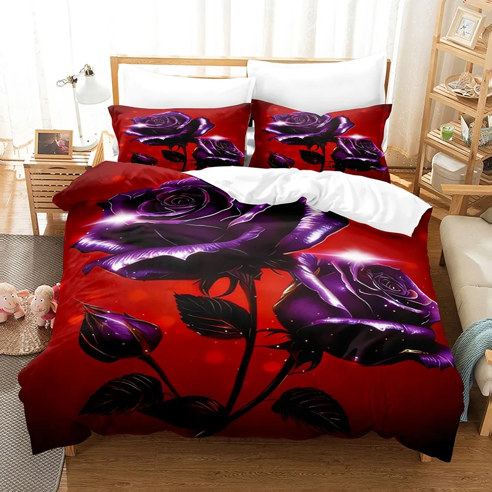 3pcs Valentine'S Day Romantic Rose Love Pattern Duvets Cover Set,valentines Day  Pattern and 1/2pcs pillowcase girls roomDecor
