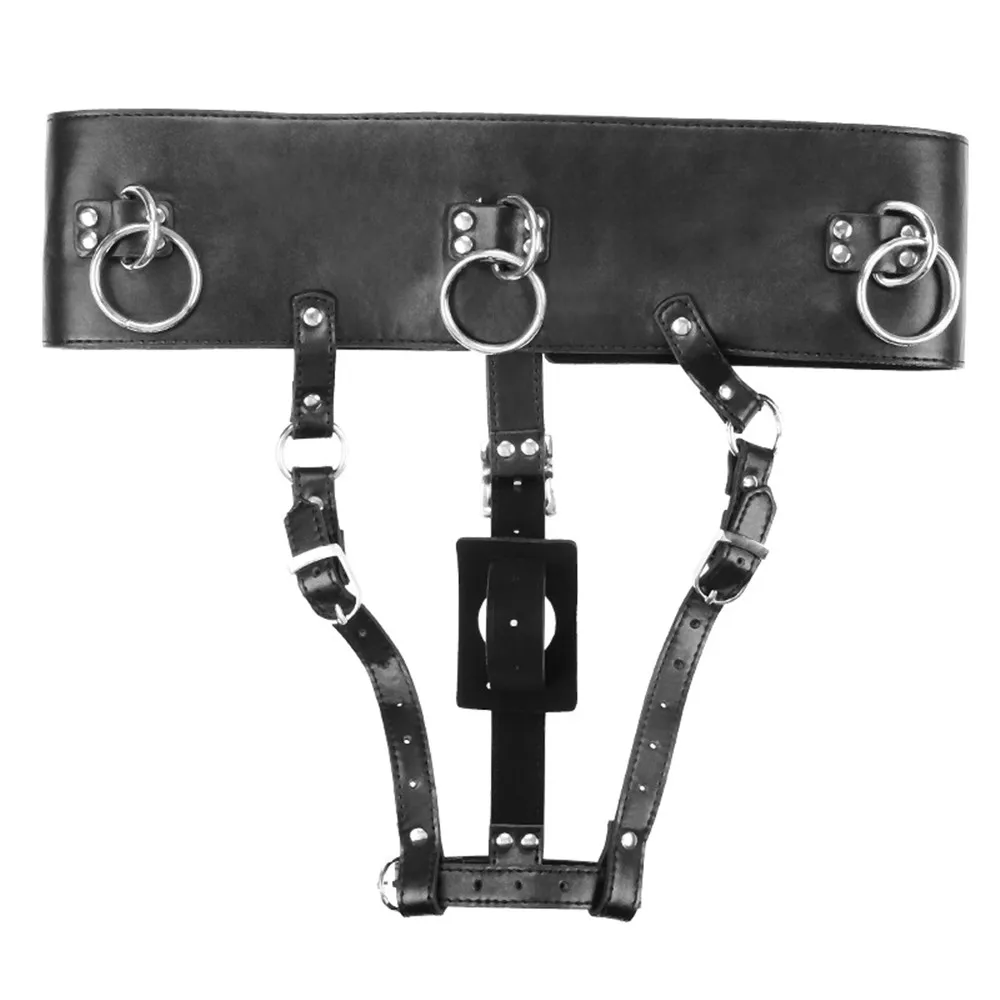 Magic Wand Vibrator Leather Forced Orgasm Belt Female Chastity Harness Strap BDSM Bondage Female Masturbator Sex Toys for Women