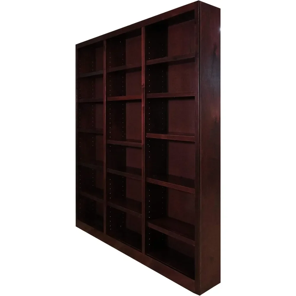 Traditional 84" Tall 18-Shelf Triple Wide Wood Bookcase in Cherry