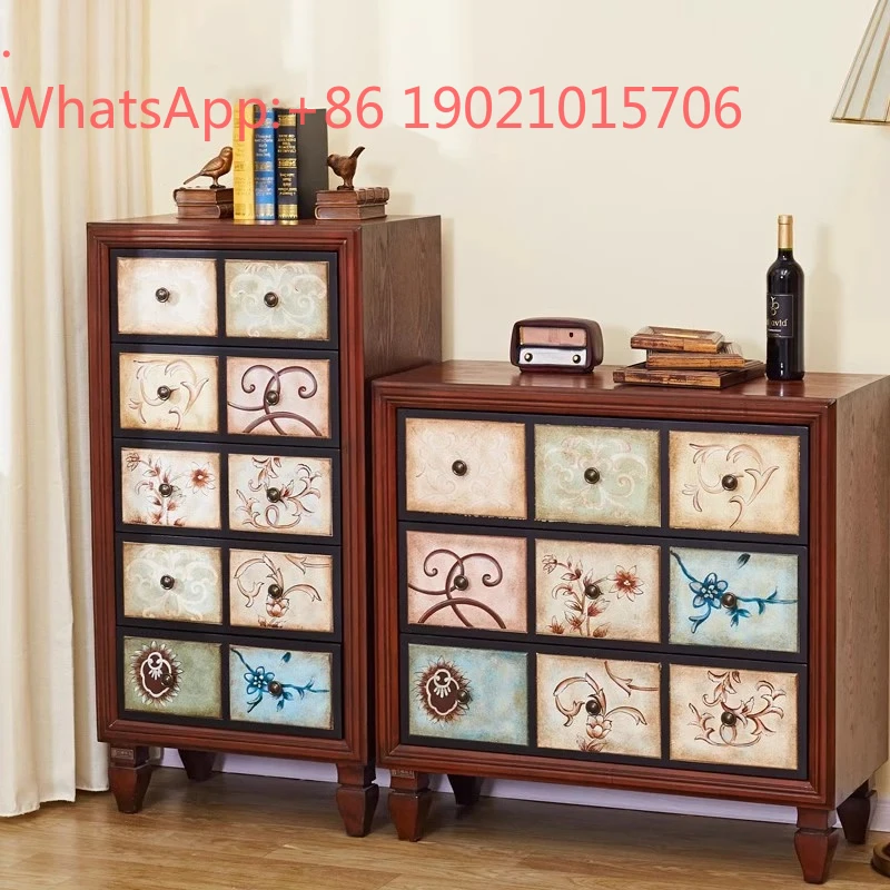 

HXL chest of drawers living room painted retro entrance Mediterranean storage storage six chest of drawers