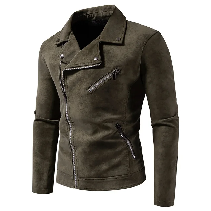 

Men's PU Jackets Vintage Tie-dye Washed Matte Tops Long Sleeves Zipper Pockets Lapels Designs Men Coat Motorcycle Leather Jacket