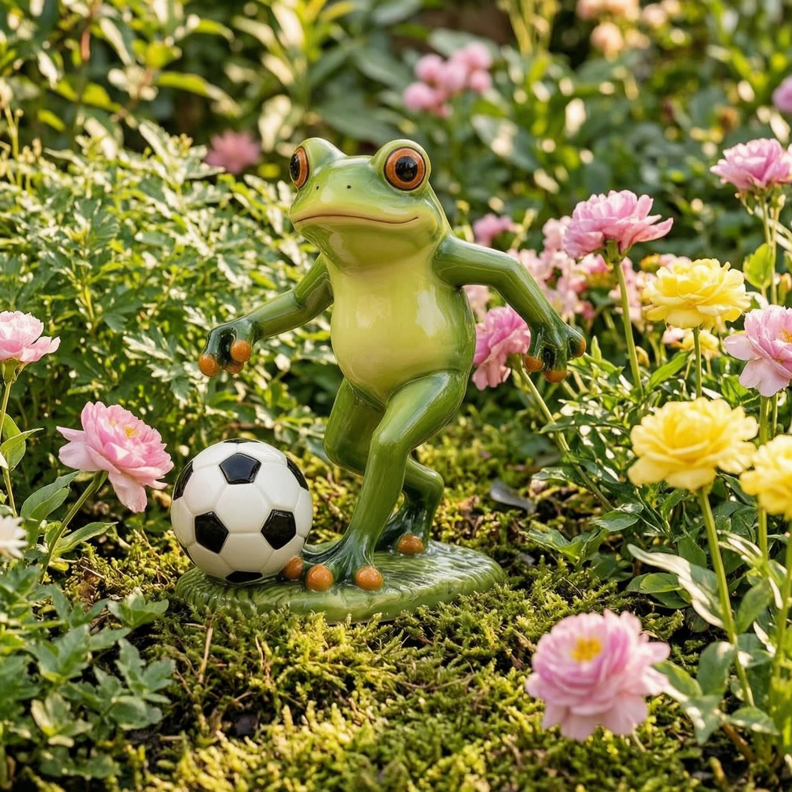 Frog Statue with Soccer Ball Whimsical Frog Statue Decor Adorable Long-Lasting for Gardeners, Garden, Patio
